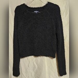 Freshman Fuzzy Knit Sweater - Long Sleeve, Cropped, Black, Size L